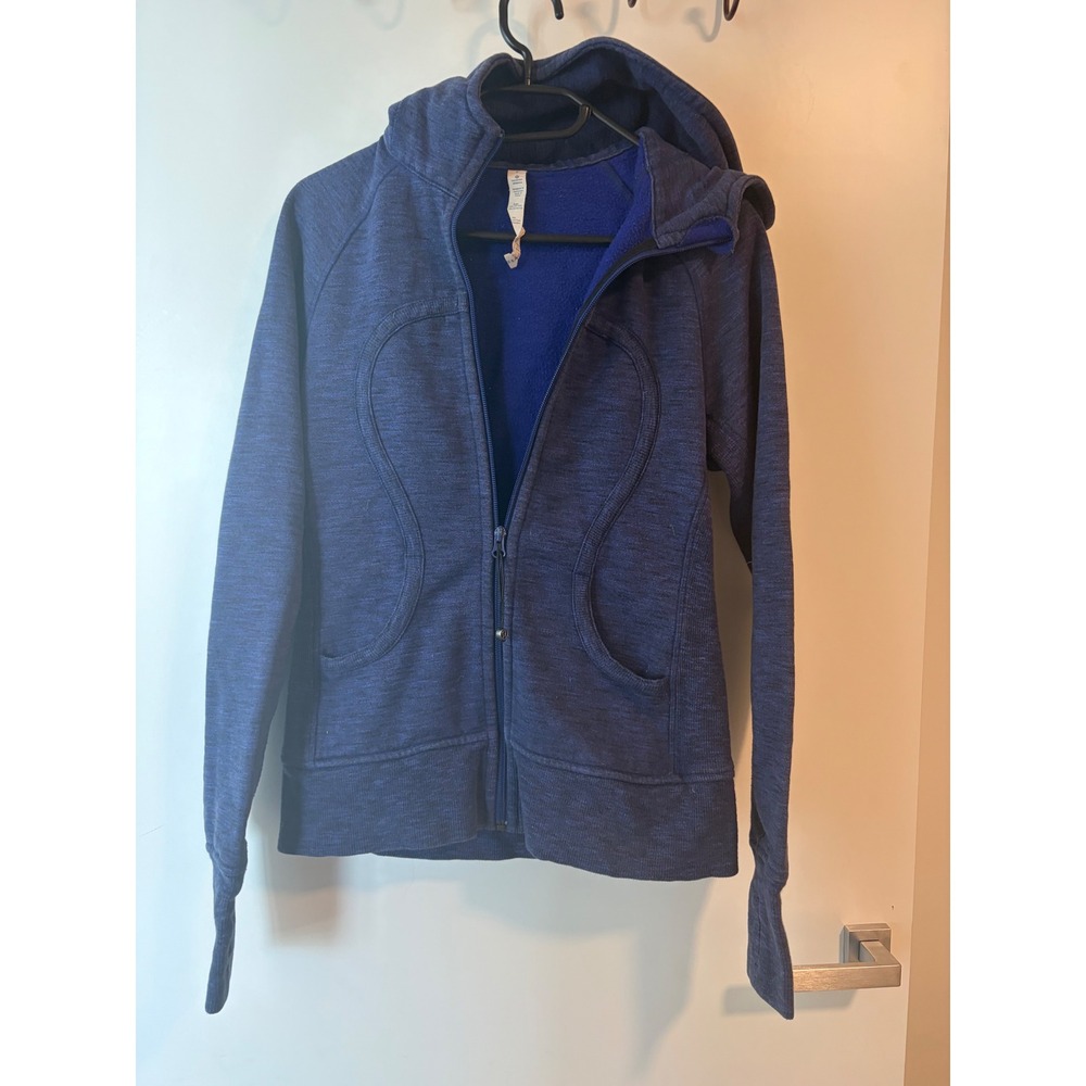 Lululemon Scuba Full Zip Hoodie Heathered Navy Blue Fleece Size 6